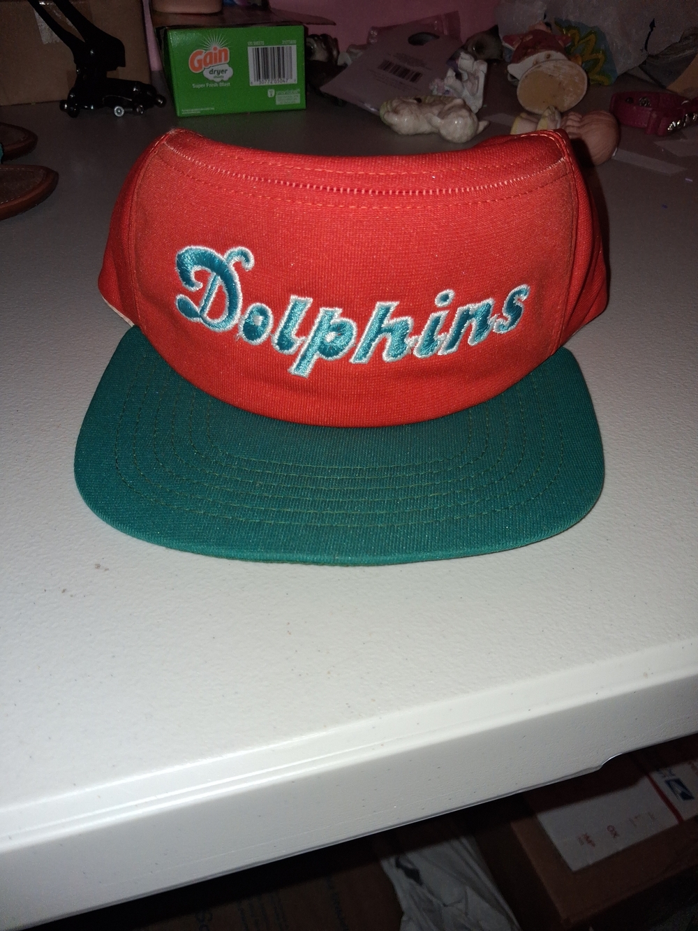 80s 90s Miami Dolphins New Era Pro Design Script Snapback Hat Cap NFL Orange Tea
